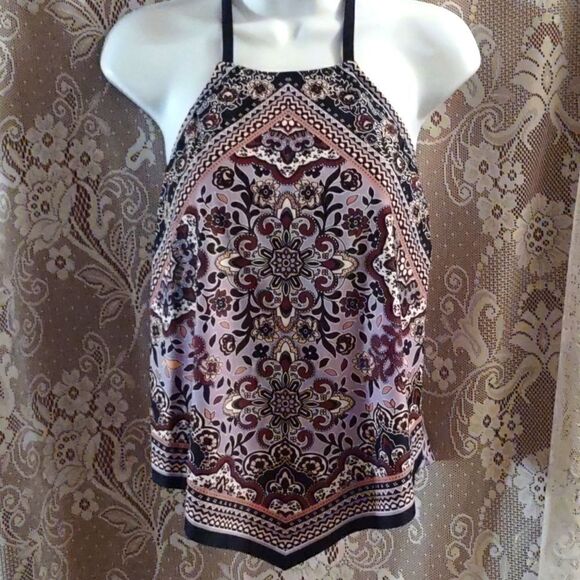 New Kona Sol Boho Top Women's Size S‎ Lavendar Floral Geometric Halter shelf bra - Picture 1 of 7